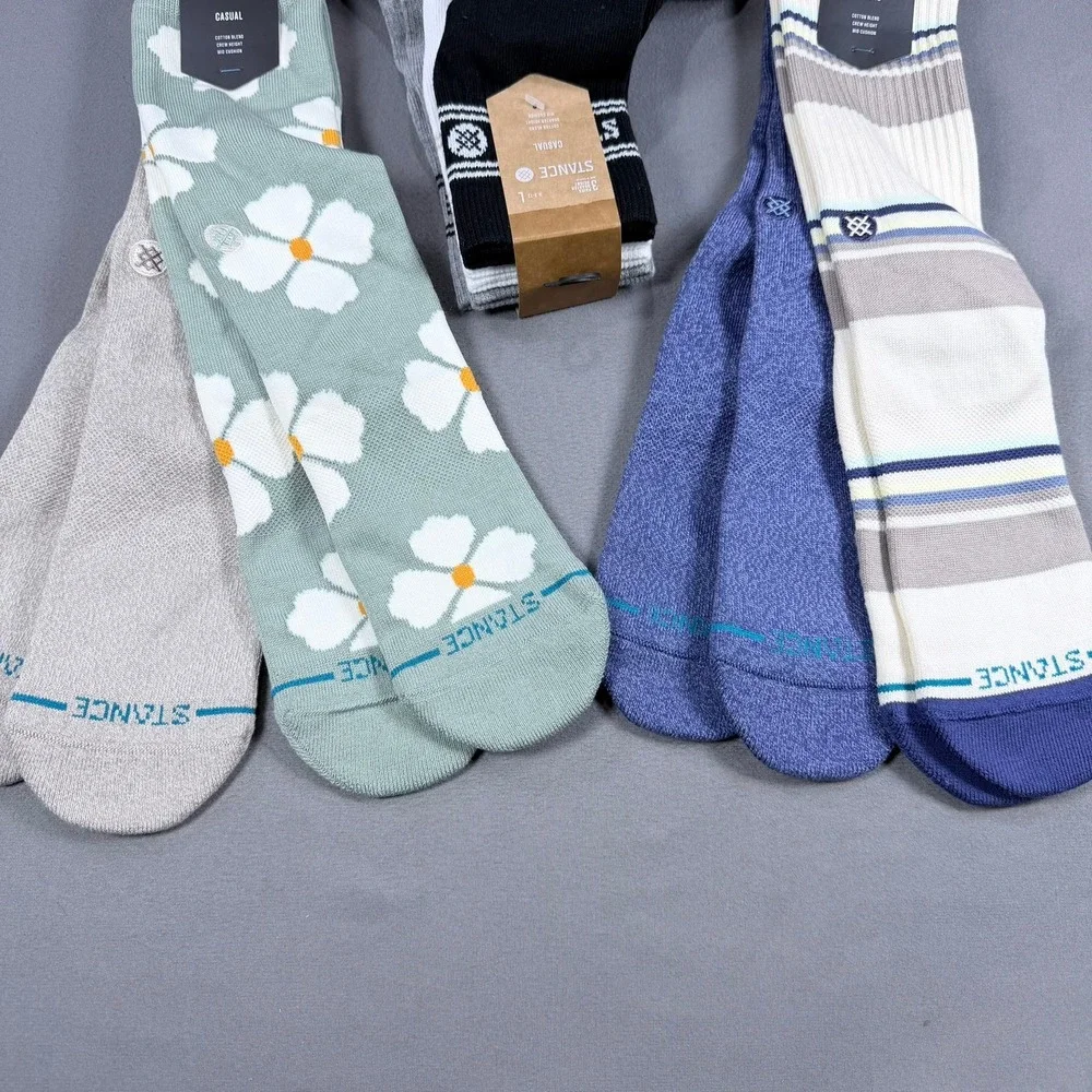 Stance Mens L Multi Cotton Blend Crew Quarter Casual Socks 7 Pair Floral Stripe